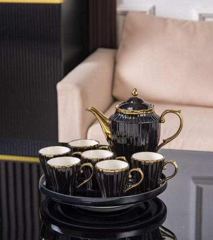 8 Pcs Elegant White & Gold Tea Set - Image 10