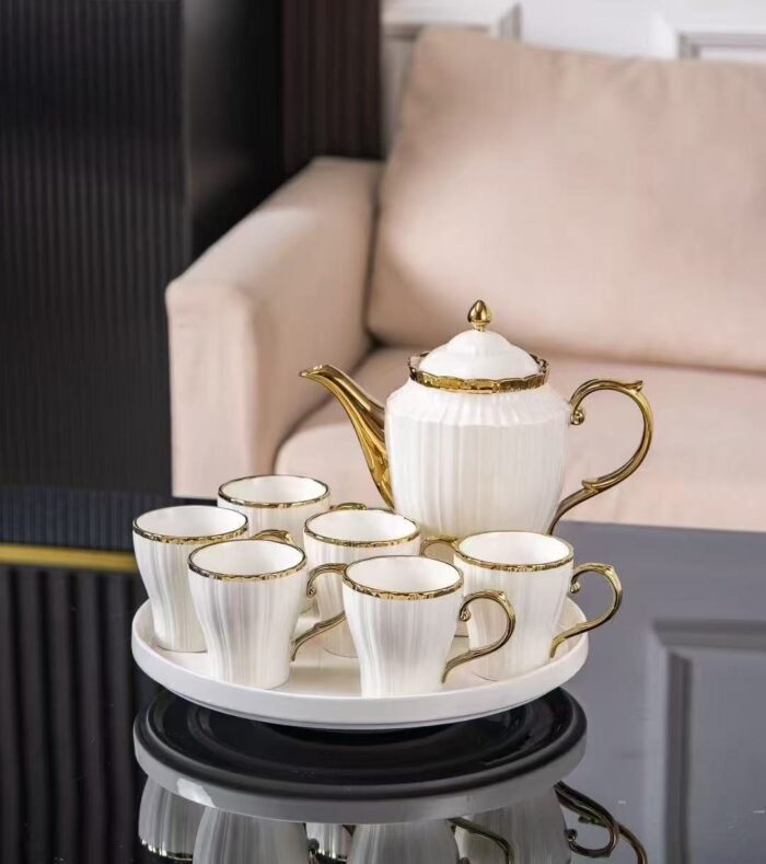 8 Pcs Elegant White & Gold Tea Set - Image 9