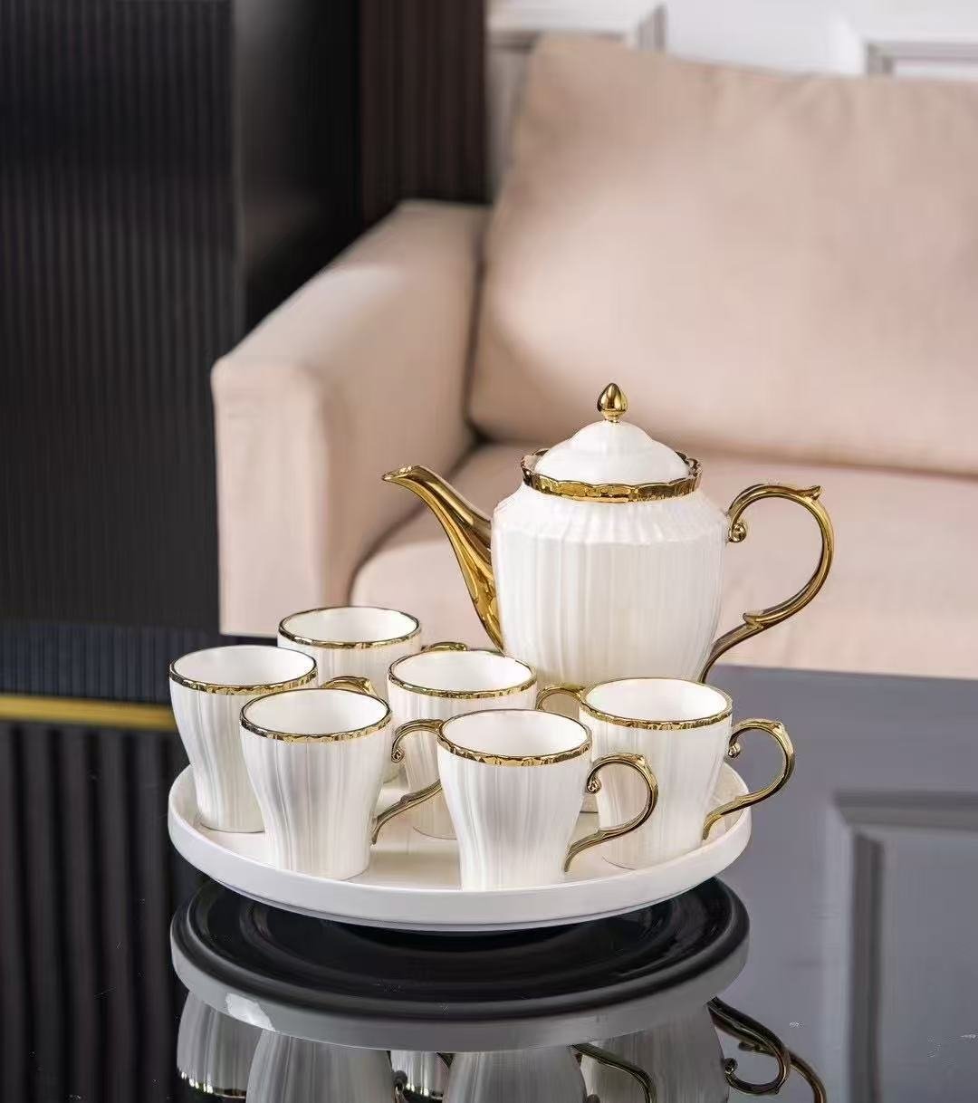 45a1d5fa-6de4-4d55-ae4d-bcf9e98479a8 8 Pcs Elegant White & Gold Tea Set - Image 9