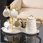 8 Pcs Elegant White & Gold Tea Set - Image 5
