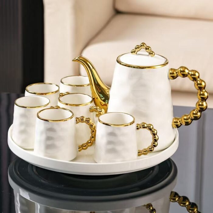 8 Pcs Elegant White & Gold Tea Set - Image 4