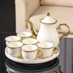 8 Pcs Elegant White & Gold Tea Set - Image 3