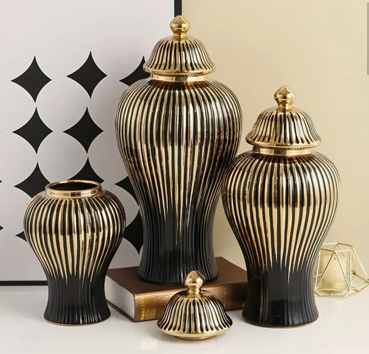 Black & Gold Luxury Ceramic Decorative Jars – Premium Home Decor - Image 1