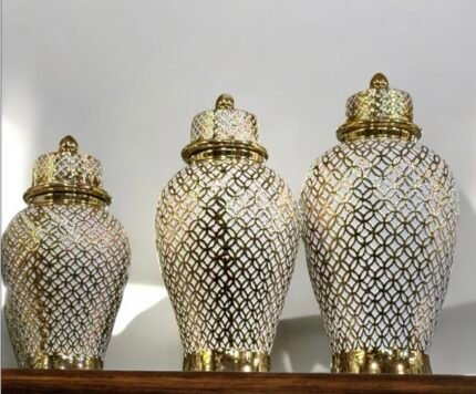 White & Gold Luxury Ceramic Decorative Jars – Premium Home Décor