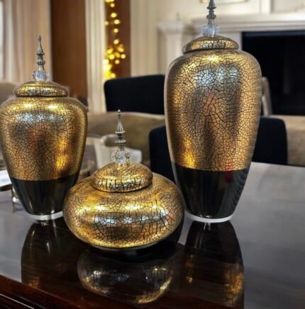 Mosaic Gold Crackle Finish Decorative Jars Set