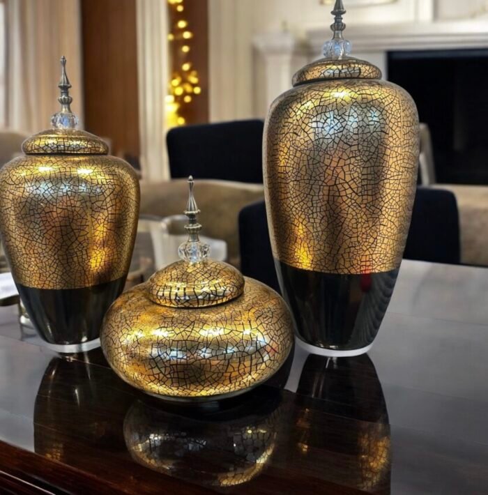 Mosaic Gold Crackle Finish Decorative Jars Set - Image 1