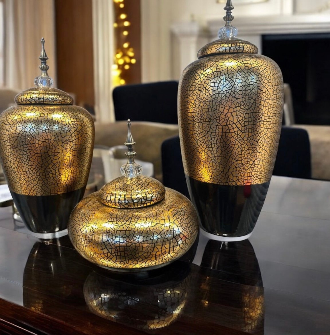 Screenshot Mosaic Gold Crackle Finish Decorative Jars Set - Image 1