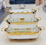 Elegant 3 Pcs Buffet Dish Set with Golden Stand