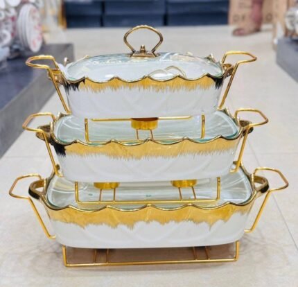 Elegant 3 Pcs Buffet Dish Set with Golden Stand