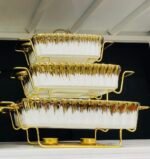 Luxury 3 Pcs Buffet Dish Set with Golden Stand - Image 2