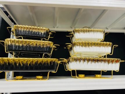 Luxury 3 Pcs Buffet Dish Set with Golden Stand