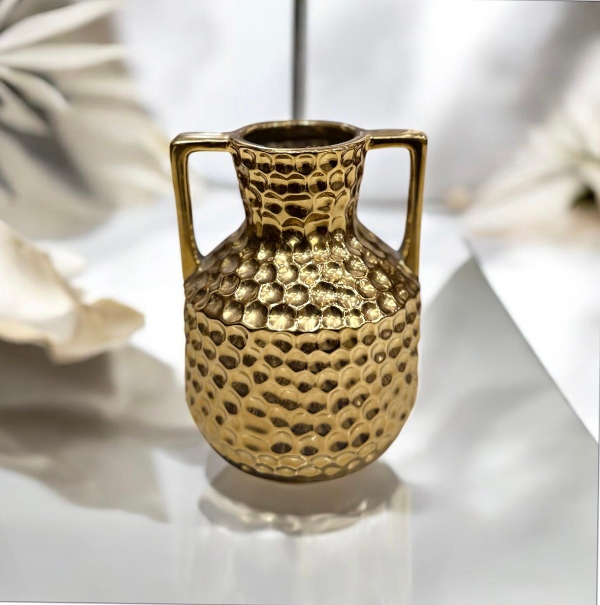 Screenshot Luxury Golden Textured Ceramic Vase with Dual Handles - Image 1