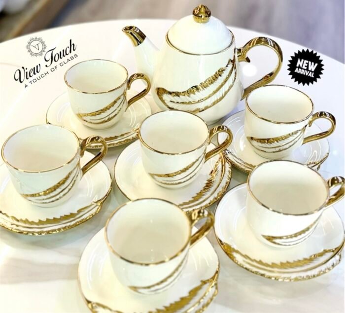 Elegant Gold-Trimmed Tea Cups & Saucers Set - Image 1