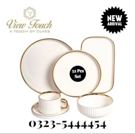 32 Pcs Elegant White & Gold Dinner Set