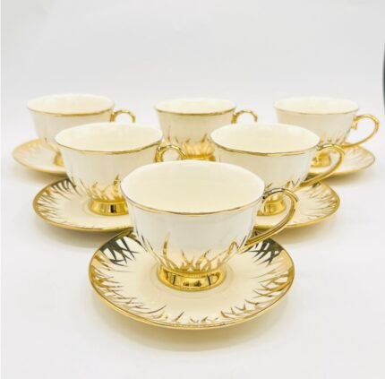 Elegant White & Gold Tea Cup & Saucer Set b