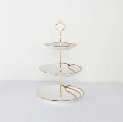 3-Tier Gold-Trimmed Ceramic Serving Platter