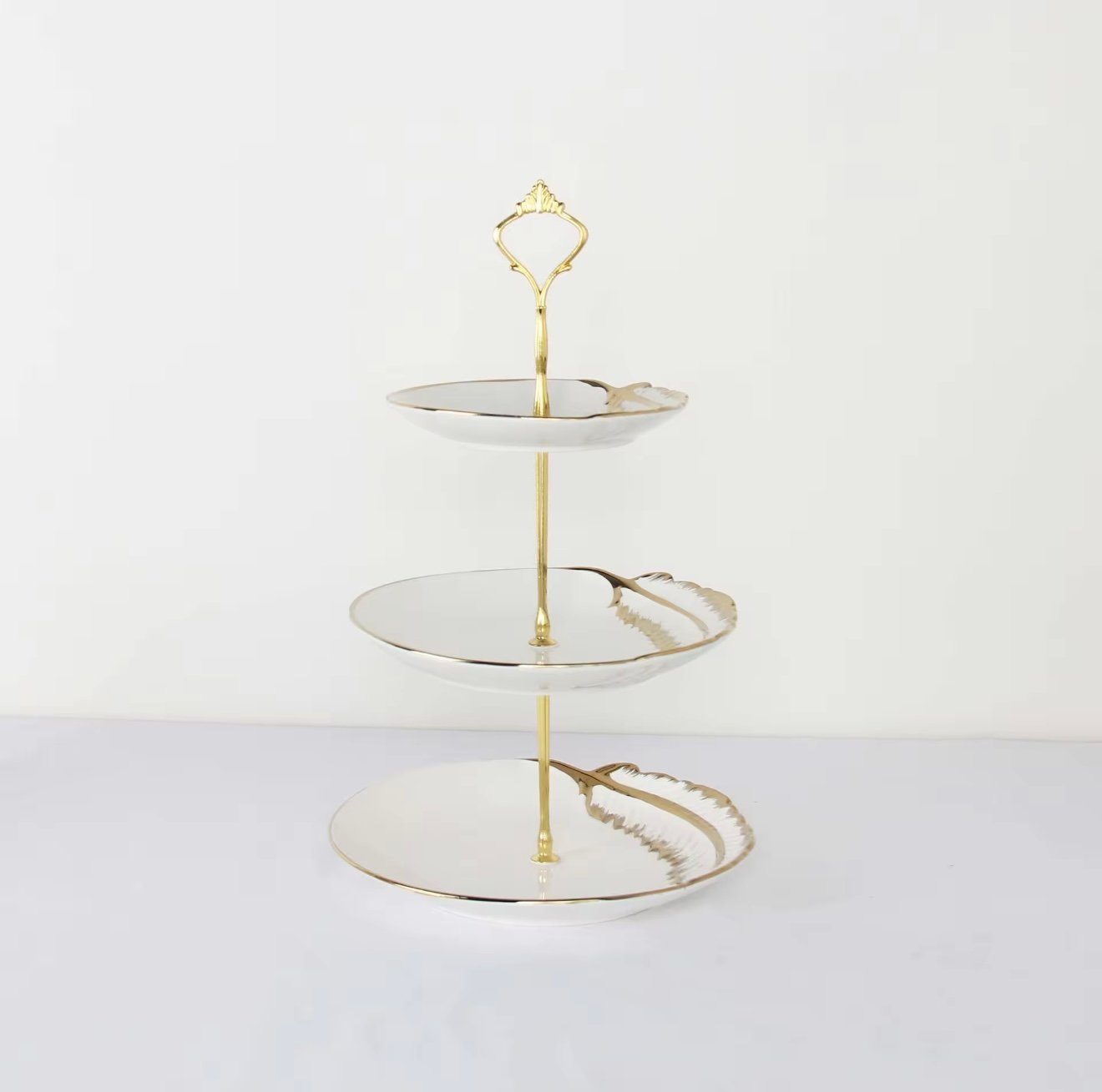 Screenshot 3-Tier Gold-Trimmed Ceramic Serving Platter - Image 1