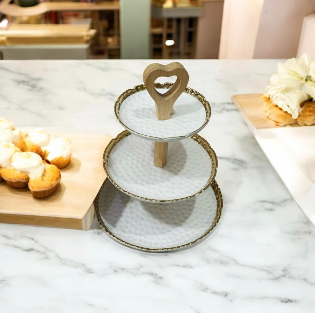 Screenshot 3-Tier Gold-Trimmed Ceramic Serving Platter - Image 1