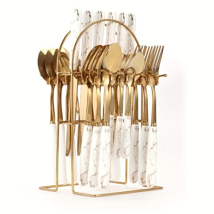 24 Pcs Cutlery Set with Metal Golden Stand - Image 2
