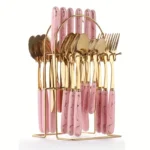 24 Pcs Cutlery Set with Metal Golden Stand - Image 4