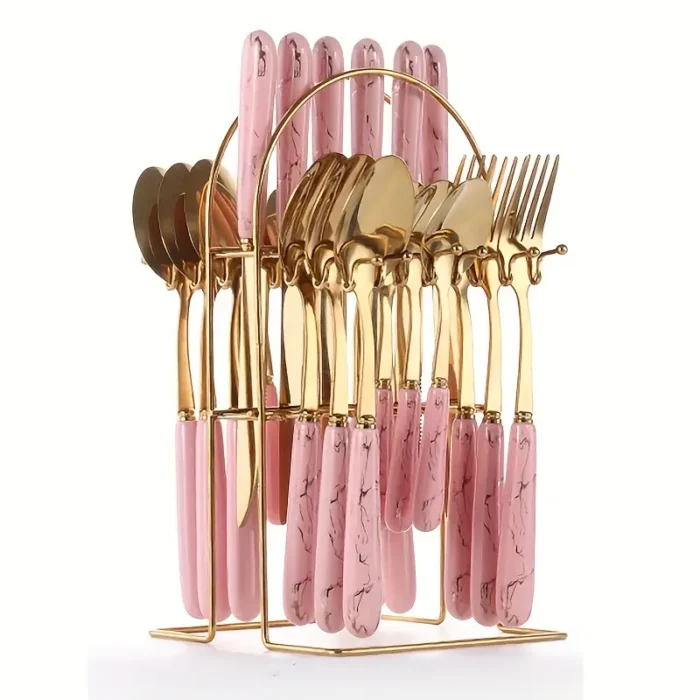 24 Pcs Cutlery Set with Metal Golden Stand - Image 4