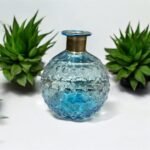 Elegant Blue Textured Glass Vase with Golden Neck