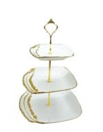 3-Tier Gold-Trimmed Ceramic Serving Platter - Image 2