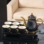 8 Pcs Elegant White & Gold Tea Set - Image 5