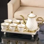 8 Pcs Elegant White & Gold Tea Set - Image 4