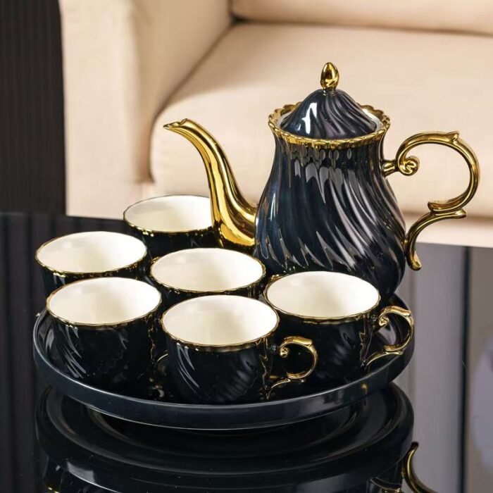 8 Pcs Elegant White & Gold Tea Set - Image 6