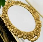 Luxury Golden Floral Oval Decorative Mirror Tray