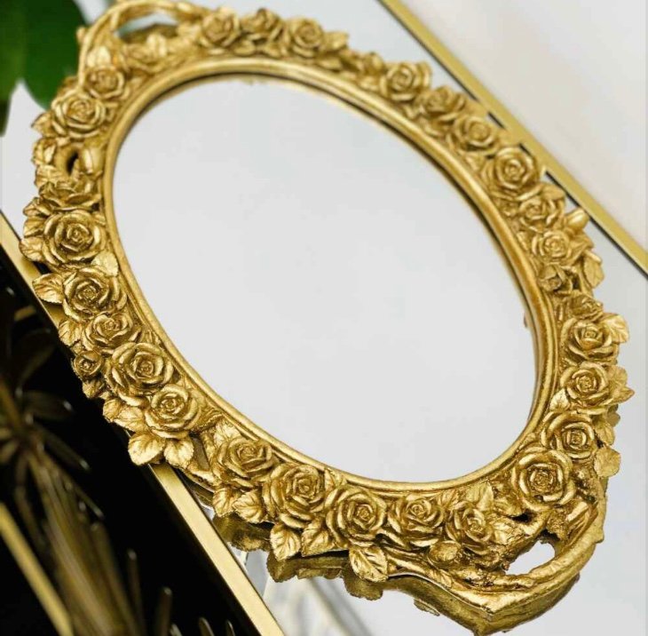 Screenshot Luxury Golden Floral Oval Decorative Mirror Tray - Image 1