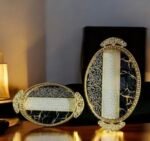 Luxury Golden Decorative Serving Tray Set – Oval & Rectangle (2 Pcs)