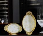 Luxury Golden Decorative Serving Tray Set – Oval & Rectangle (2 Pcs) - Image 9