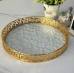 Luxury Round Golden Glass Tray