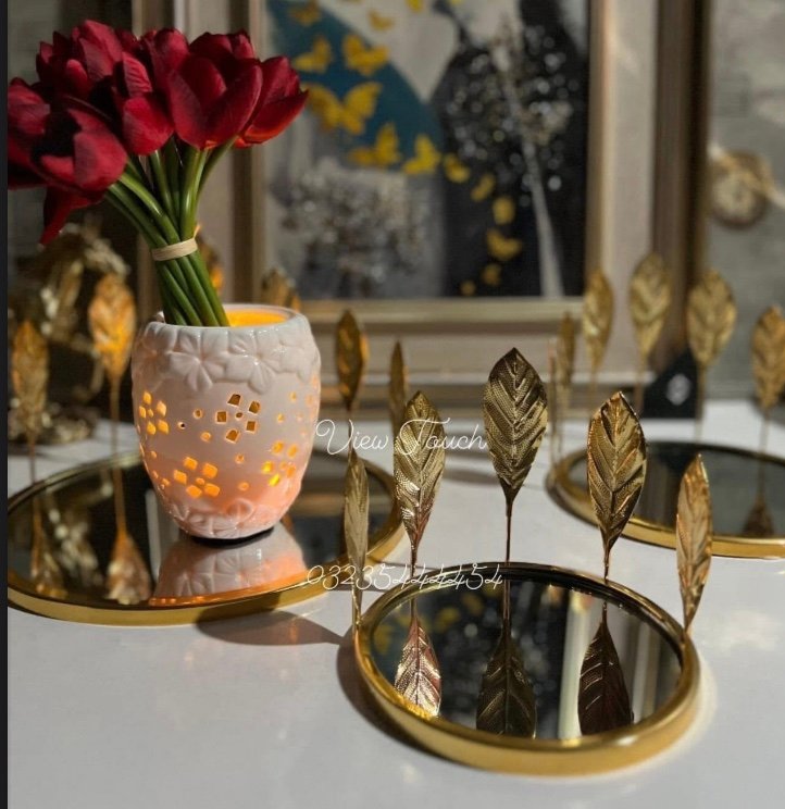 Screenshot Luxury 3 Pcs Decorative Mirror Tray Set with Golden Leaf - Image 1