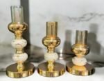 Luxury 3-Arm Decorative Candle Holder with Marble Base & Golden Finish