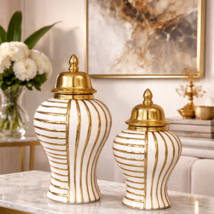Luxury White & Gold Decorative  Urn Vases