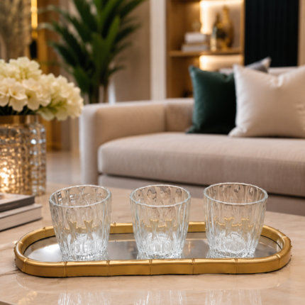 Crystal Candle Holder Set with Mirror Tray
