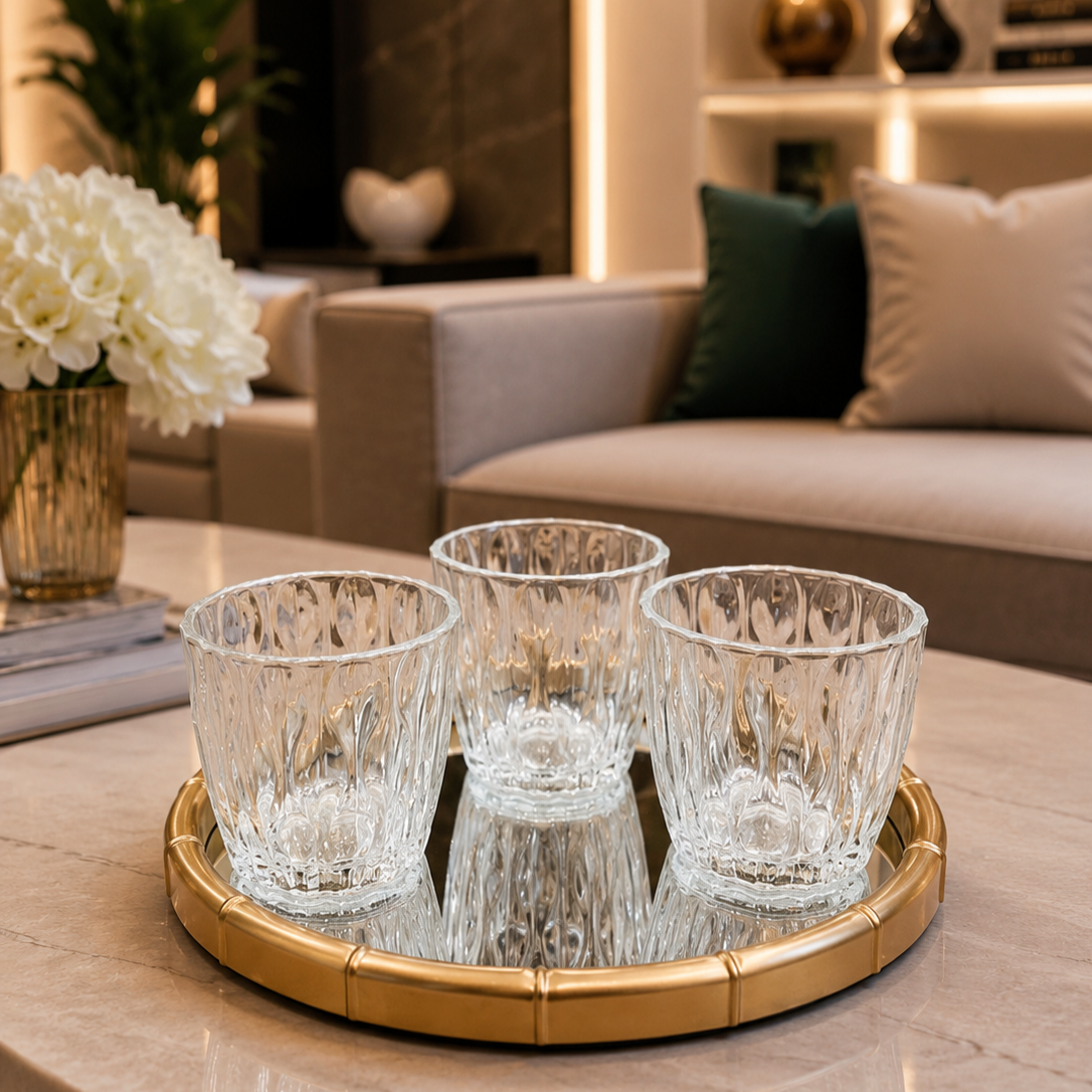 199761 Glass Votive Candle Holder Set Mirror Tray - Image 1