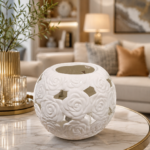 Elegant White Floral Ceramic Candle Holder - Image 4