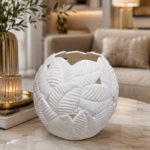 Elegant White Floral Ceramic Candle Holder - Image 3