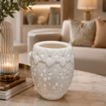 Elegant White Floral Ceramic Candle Holder - Image 2